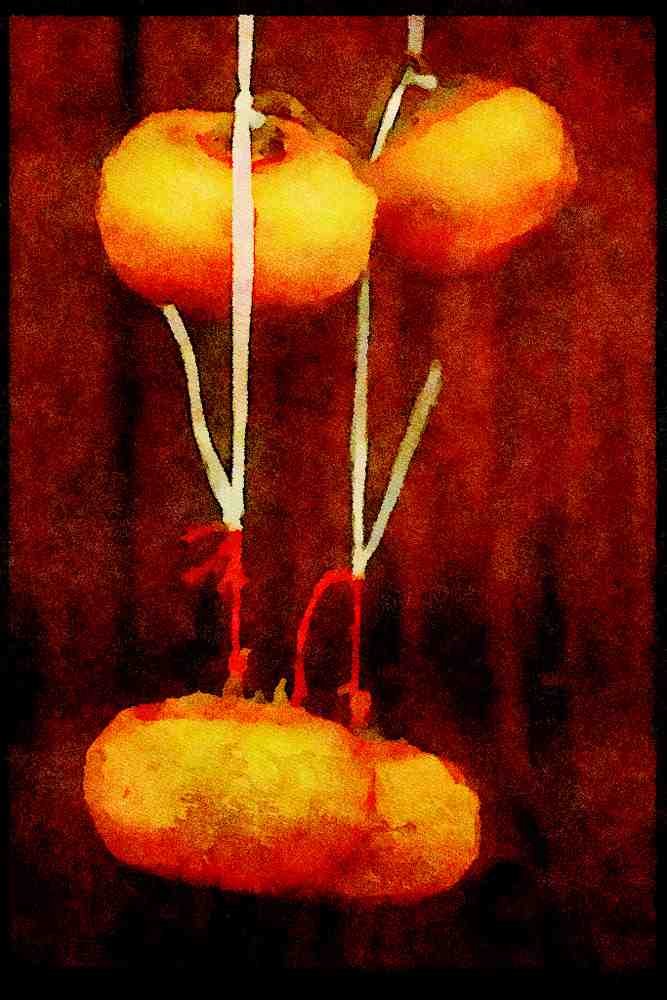Japan 065105 Persimmons Drying, Kofu A4 Limited Edition Watercolour Print