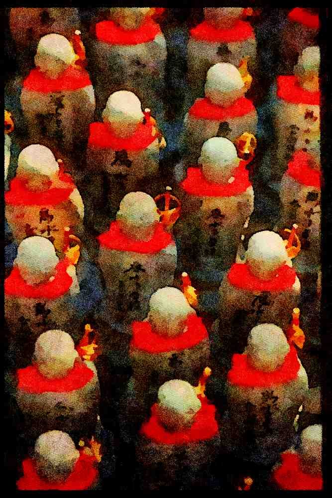 Japan 065118 Jizo With Red Bibs Kamakura A4 Limited Edition Watercolour Print
