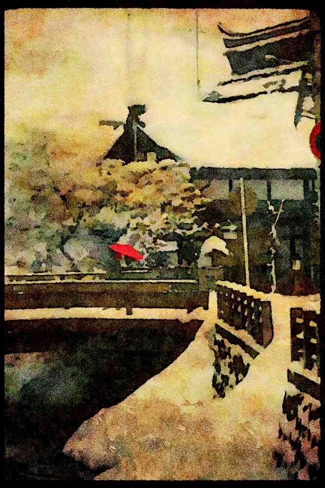 Japan 065123 Takayama Snow Scene A4 Limited Edition Watercolour Print