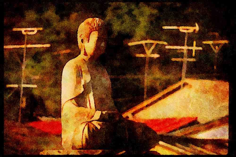 Japan 065158 Buddha Overlooking Rooftops Of Takayama A4 Limited Edition Watercolour Print