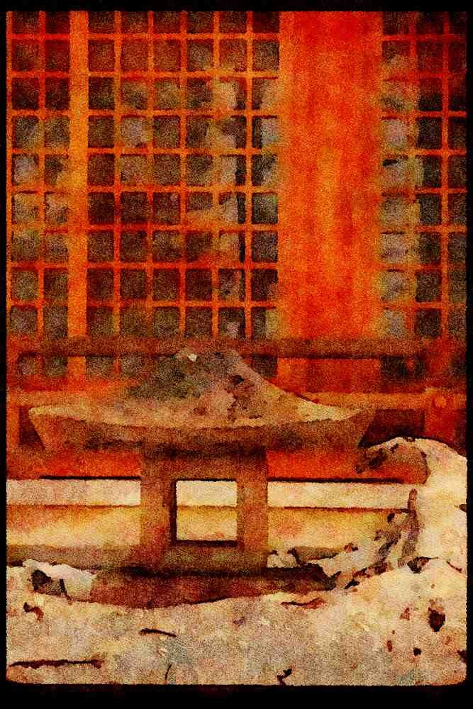Japan 065166 Stone Lantern At Temple Door Takayama, Japan A4 Limited Edition Watercolour Print