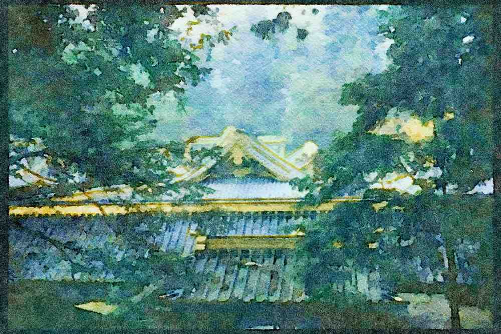 Japanese Japan Garden 334000 Nikko pavilion Rooftops A4 Limited Edition Watercolour Print