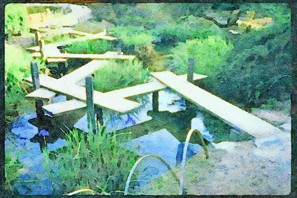 Japanese Japan Garden 334009 Okayama zig zag Bridge And Irises A4 Limited Edition Watercolour Print