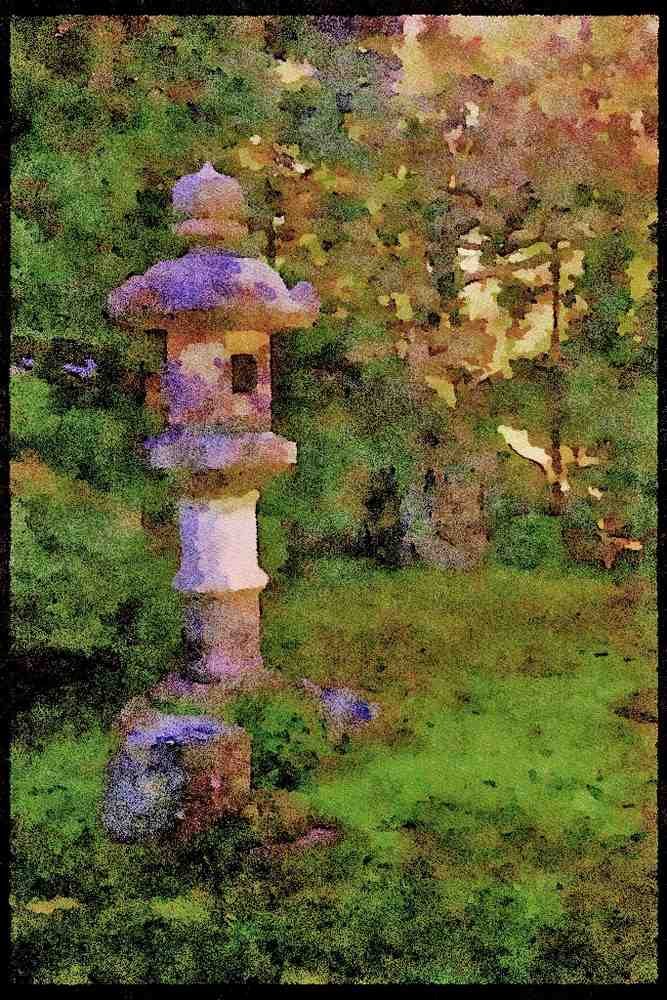 Japanese Japan Garden 334014 Kyoto tall Stone Lantern On Moss A4 Limited Edition Watercolour Print