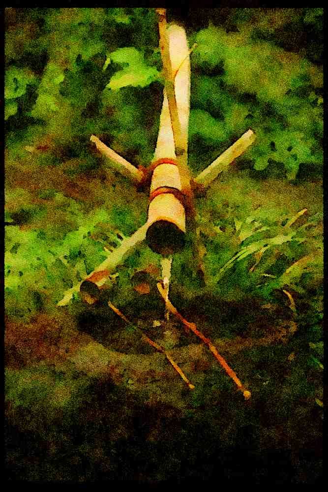 Japanese Japan Garden 334056 Kyoto bamboo Pipe With Stone Basin A4 Limited Edition Watercolour Print