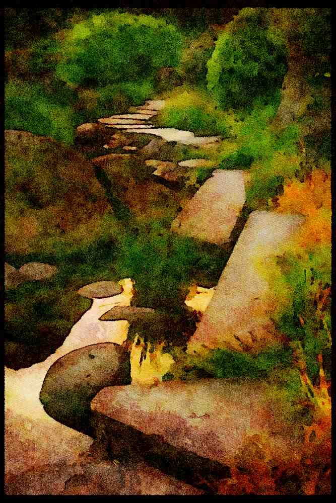 Japanese Japan Garden 334066 Tokyo Kiyozumi, Stone Path A4 Limited Edition Watercolour Print