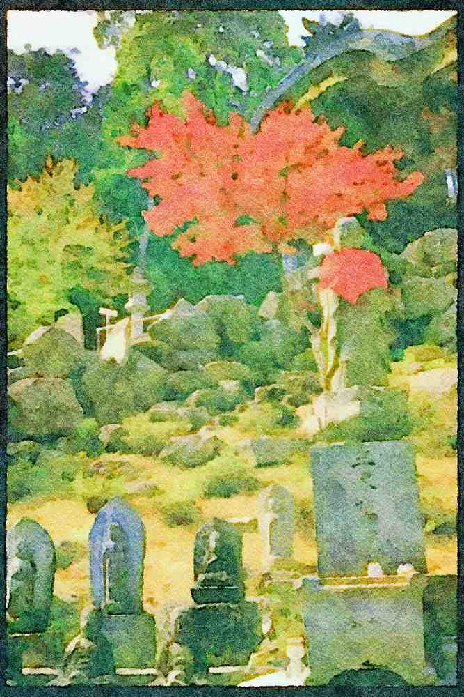 Japanese Japan Garden 334069 Miyajima Buddha With Red Japanese Maple A4 Limited Edition Watercolour Print