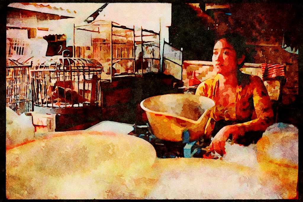 Java 217040 Yogyakarta, A Birdseed Seller At The Public Market A4 Limited Edition Watercolour Print