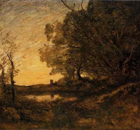Jean Baptiste Camille Corot Evening Distant Tower A4 Photo Print