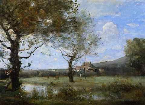Jean Baptiste Camille Corot Meadow With Two Large Trees A4 Photo Print