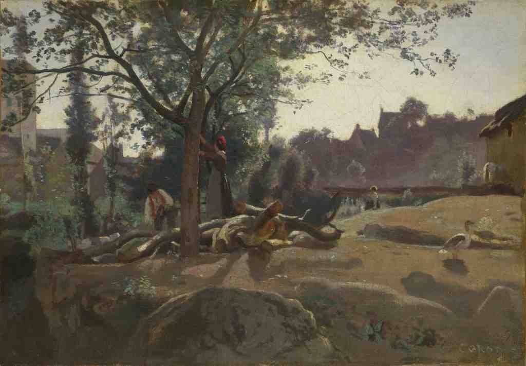 Jean Baptiste Camille Corot Peasants under the Trees at Dawn A4 Photo Print