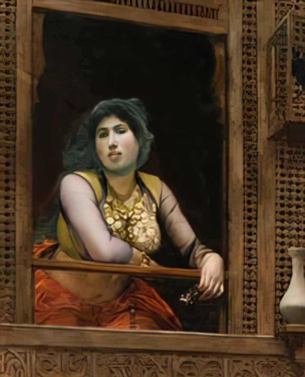 Jean Leon Gerome woman at a balcony Art A4 Photo Print
