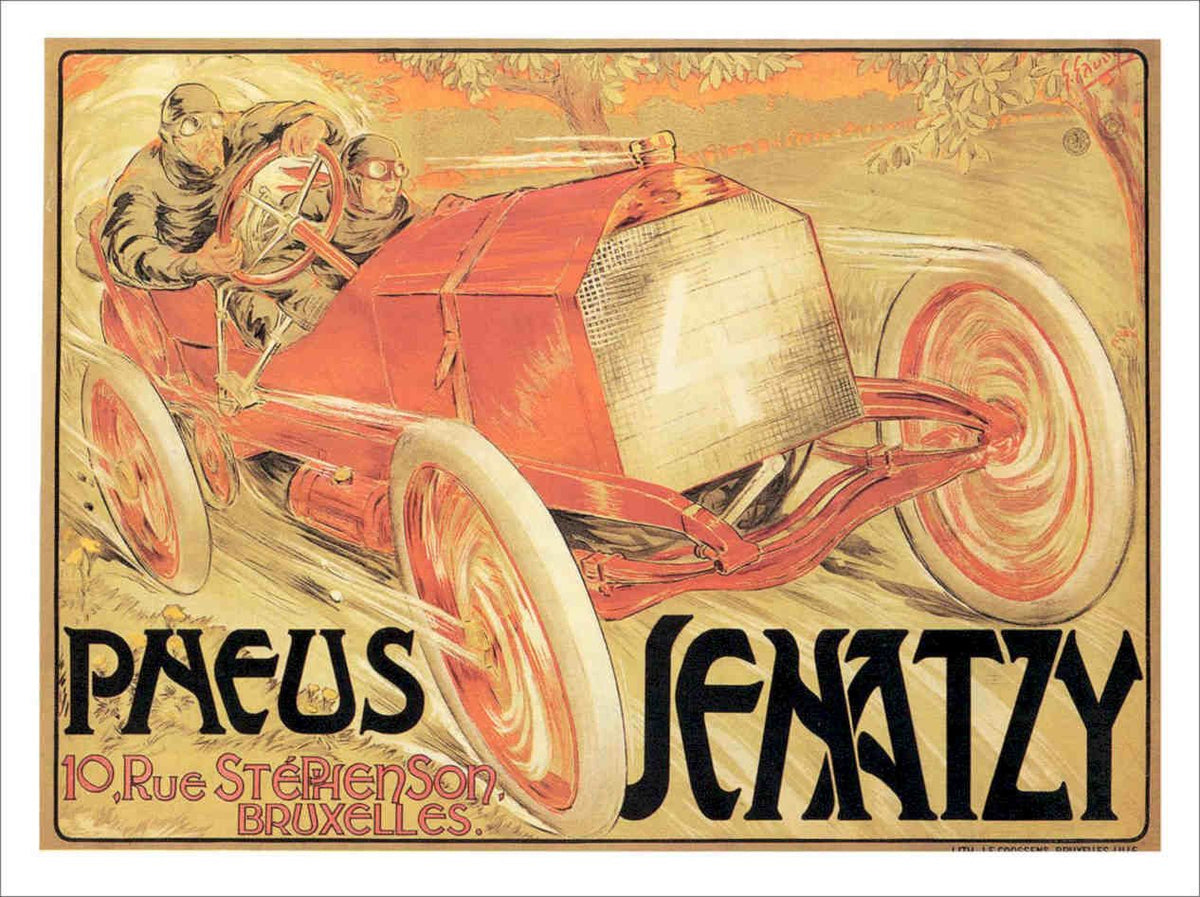 Jenatzy Tyres Racing Poster 1903 Vintage Retro Advert Poster A4 Photo Print