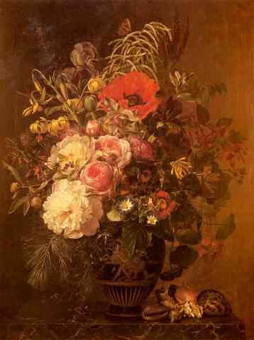 Jensen Johan Laurentz A Still Life With Flowersin A Greek Vase A4 Photo Print