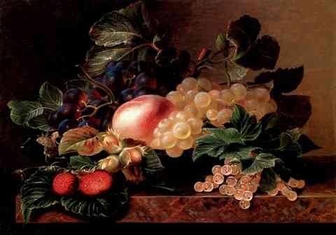 Jensen Johan Laurentz Grapes Strawberries A Peach Hazelnuts And Berries A4 Photo Print