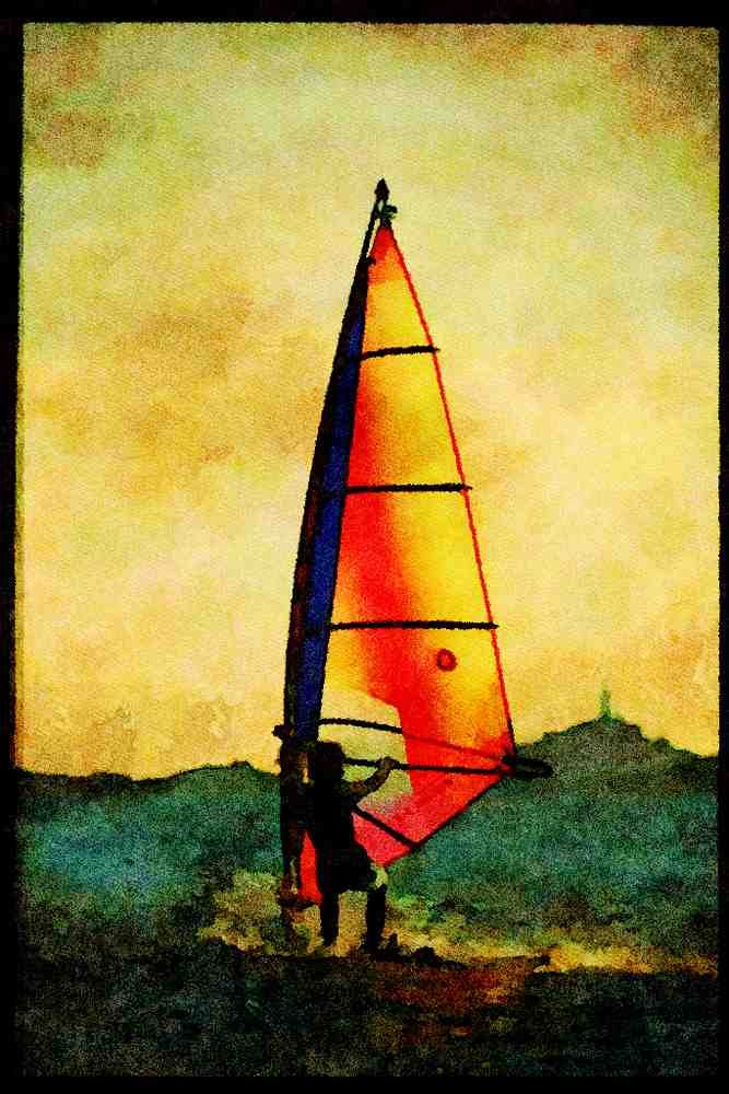 Jersey Channel Isles 286002 Windsurfer, St. Aubins A4 Limited Edition Watercolour Print