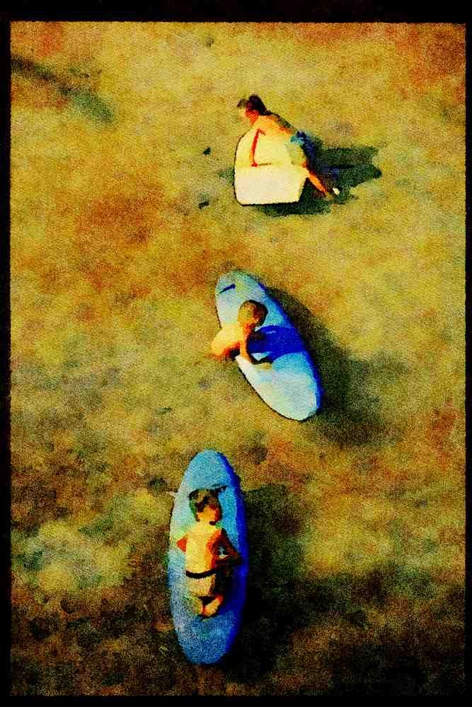 Jersey Channel Isles 286007 Young Surfers A4 Limited Edition Watercolour Print