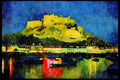Jersey Channel Isles 286056 Gorey Castle, Night A4 Limited Edition Watercolour Print
