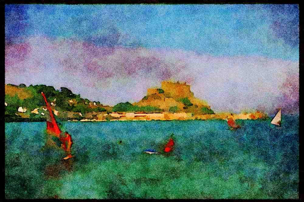 Jersey Channel Isles 286083 Water Sports, Gorey Bay A4 Limited Edition Watercolour Print