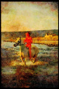 Jersey Channel Isles 286099 Horse Riding Near The Water Splash A4 Limited Edition Watercolour Print