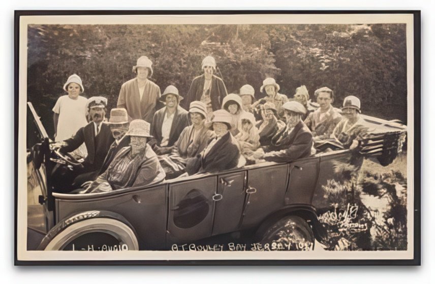 Jersey Charabanc At Bouley Bay 1927 & Passengers Vintage A4 Photo Print