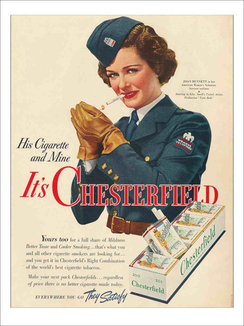 Joan Bennett Advertising Chesterfield Cigarettes War Vintage Retro Advert Poste
