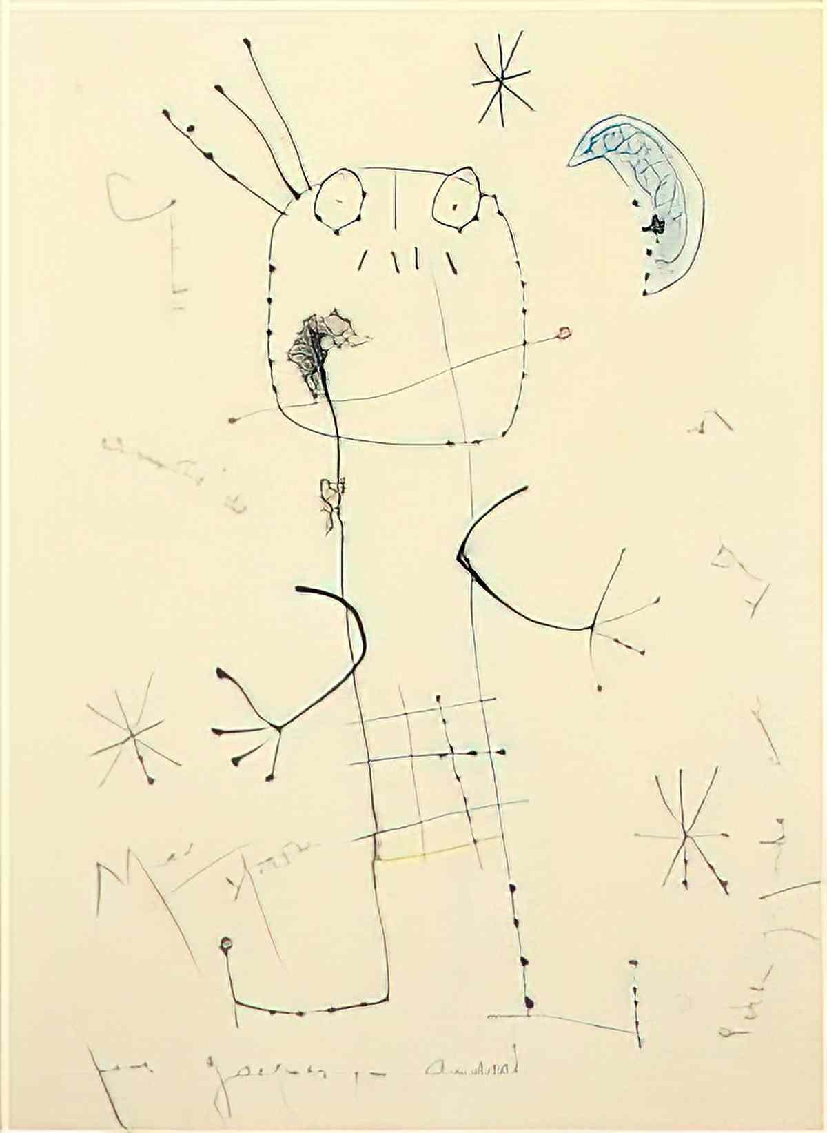 Joan Miro figures et animaux dans un paysage1 Art A4 Photo Print