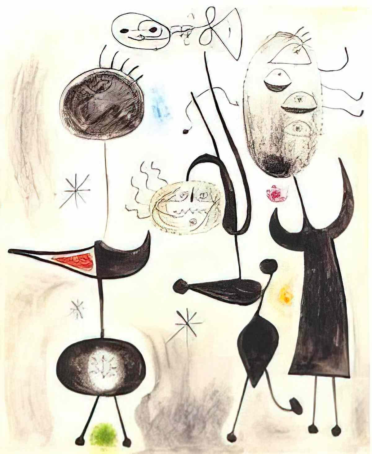 Joan Miro petites filles instiguees par le vol dun oiseau sautant a l Art A4 Photo Print