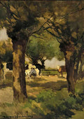Johan Hendrik Weissenbruch milking cows underneath the willows A4 Photo Print