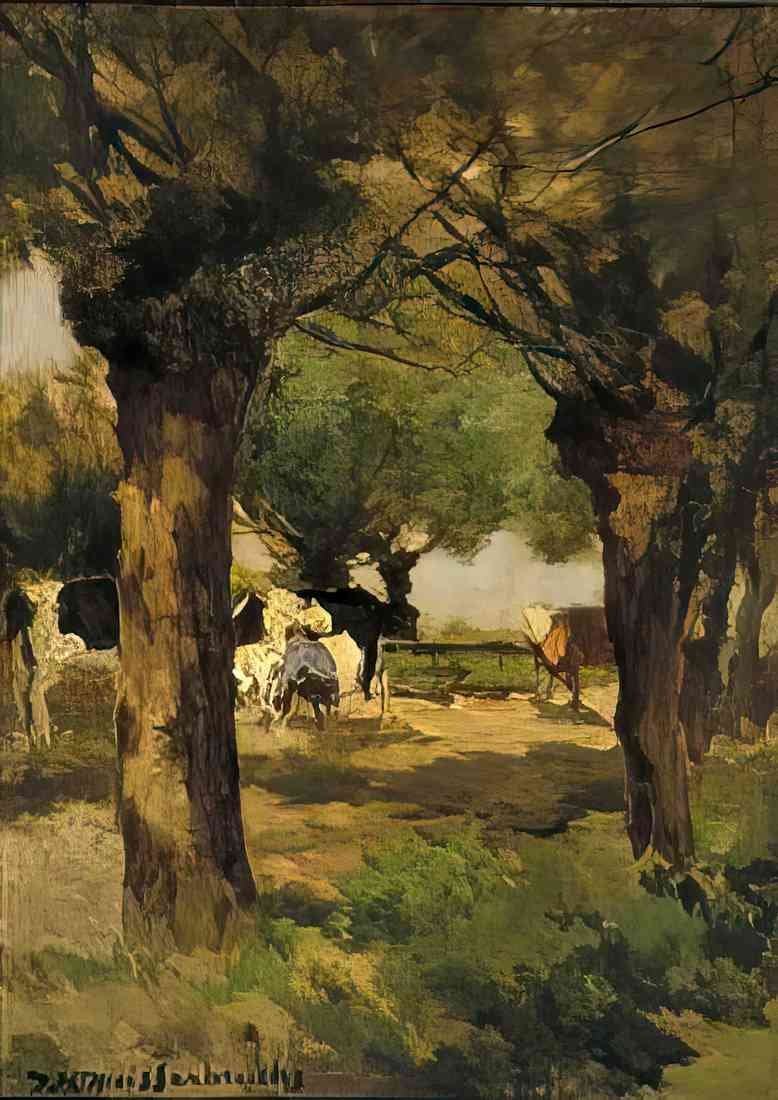 Johan Hendrik Weissenbruch milking cows underneath the willows A4 Photo Print