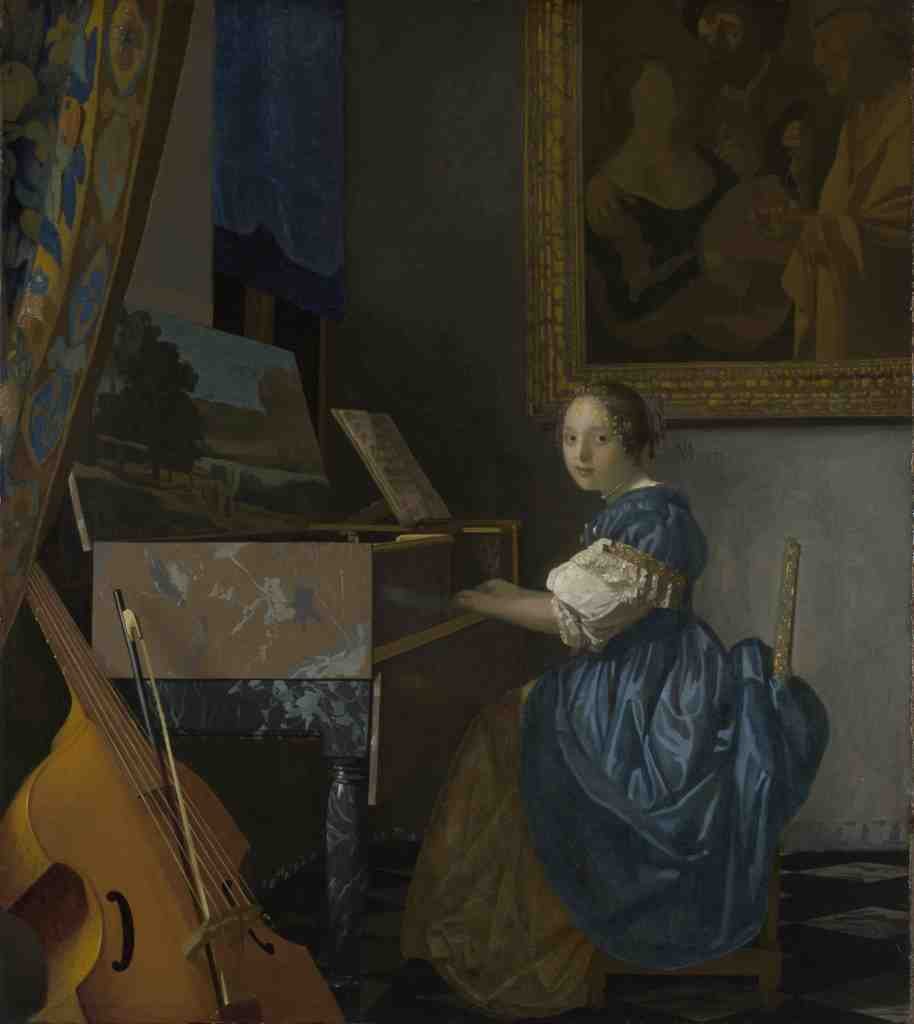 Johannes Vermeer A Young Woman seated at a Virginal A4 Photo Print