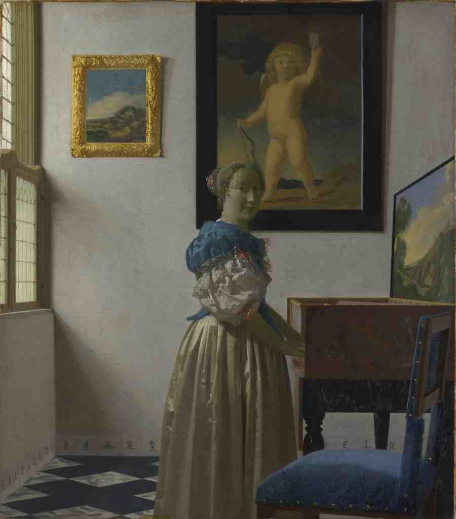 Johannes Vermeer A Young Woman standing at a Virginal A4 Photo Print
