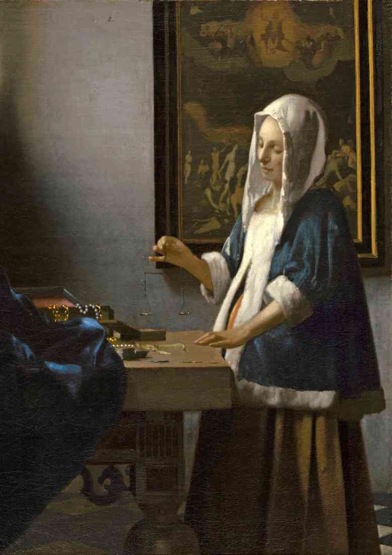 Johannes Vermeer woman holding a balance CROP A4 Photo Print