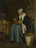 Johannes van der Aack An Old Woman seated sewing A4 Photo Print
