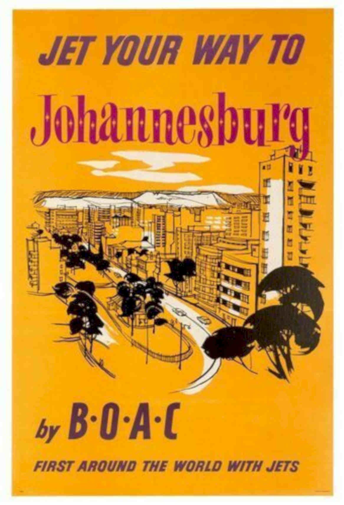 Johannesburg Cityscape Jets Vintage Retro Advert Poster A4 Photo Print