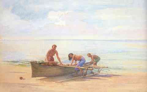 John Lafarge Women Drawing Up A Canoe A4 Photo Print