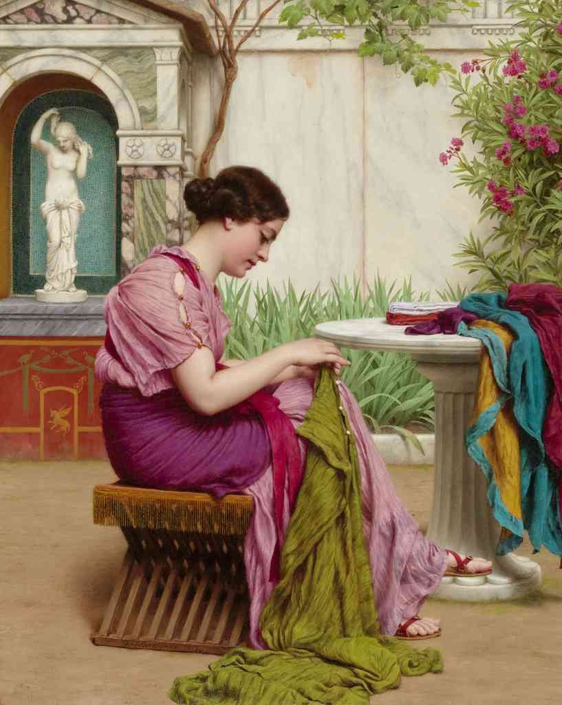 John William Godward A Stitch in Time Vintage Illustration A4 Photo Print