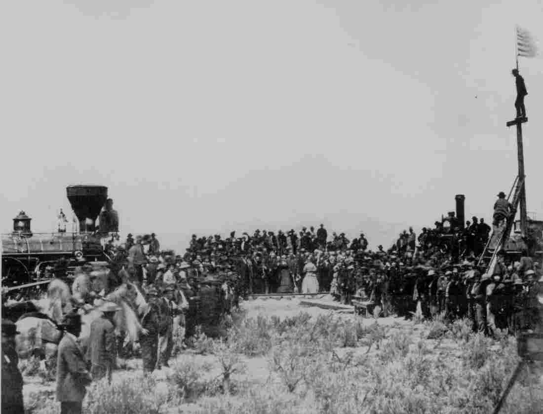 Joining the tracks for the first transcontinental railroad Military A4 Photo Print