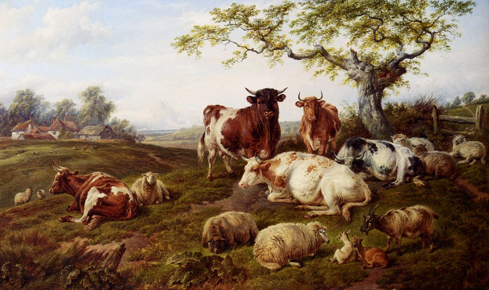 Jones Charles Resting Cattle Sheep And Deer A Farm Beyond Art A4 Photo Print
