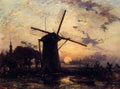 Jongkind Johan Berthold Boatman By A Windmill At Sundown A4 Photo Print