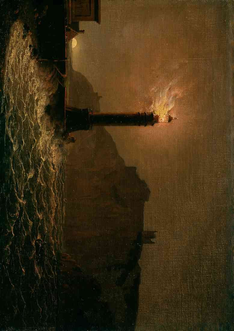 Joseph Wright a lighthouse on fire at night A4 Photo Print