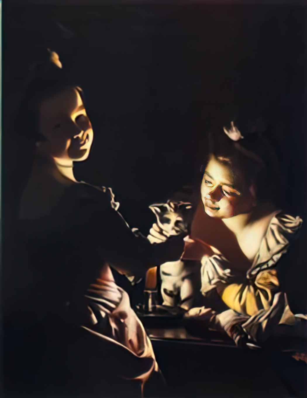 Joseph Wright dressing the kitten Art A4 Photo Print