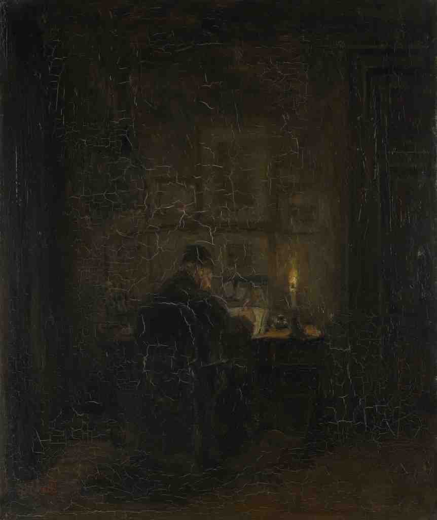 Jozef Israels An Old Man writing by Candlelight A4 Photo Print