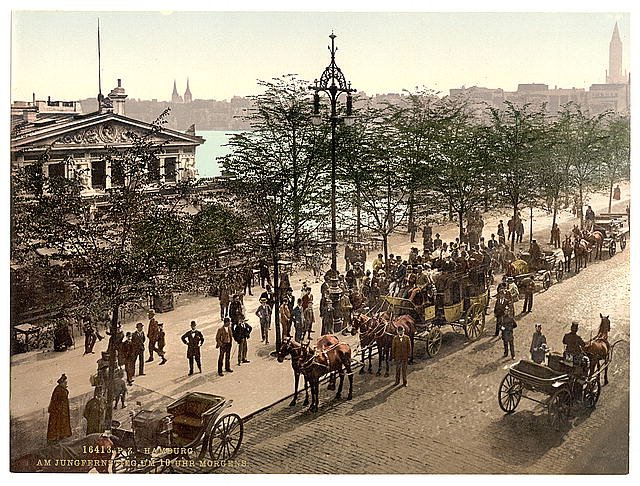Jungfernsteig at 10 am Hamburg Vintage A4 Photo Print