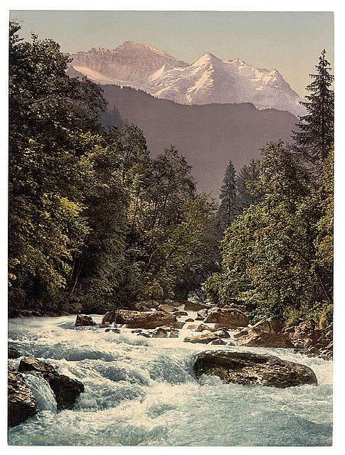 Jungfrau and Lutschine II Bernese Oberland Vintage A4 Photo Print