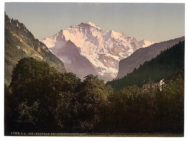 Jungfrau at sunset Bernese Oberland Vintage A4 Photo Print