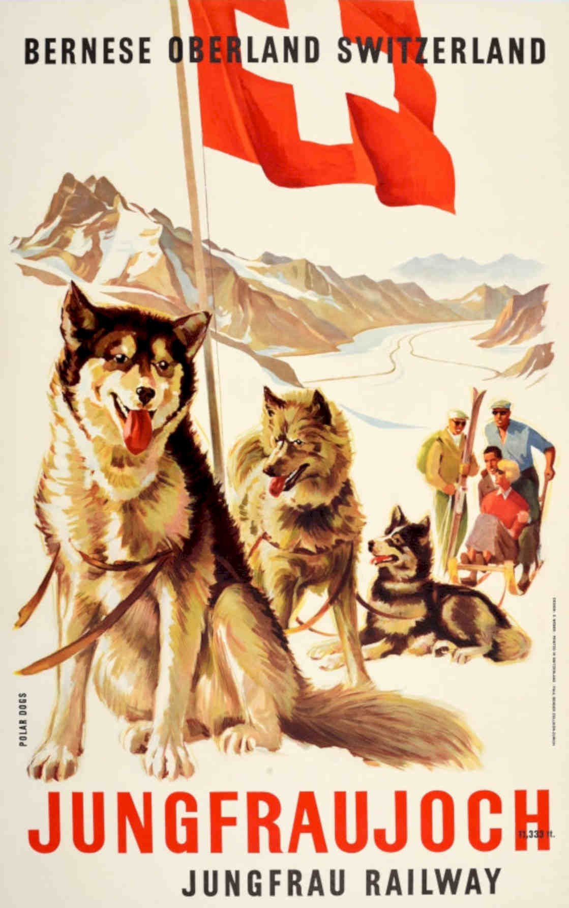 Jungfraujoch Huskies Alps Vintage Retro Advert Poster A4 Photo Print
