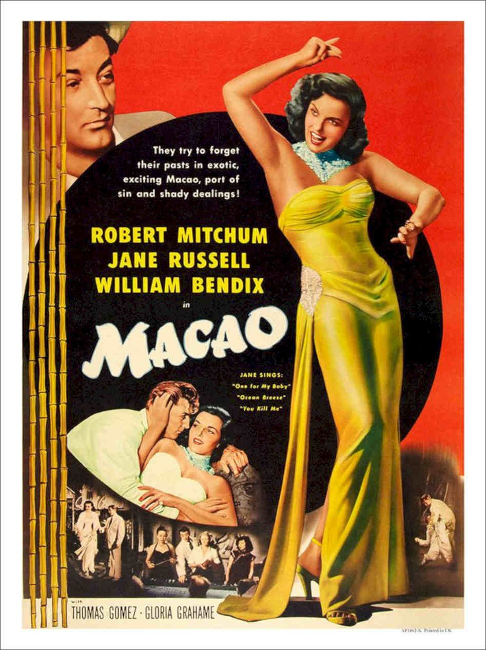 K Macao Robert Mitchum Jane Russell Vintage Retro Advert Poster A4 Photo Print
