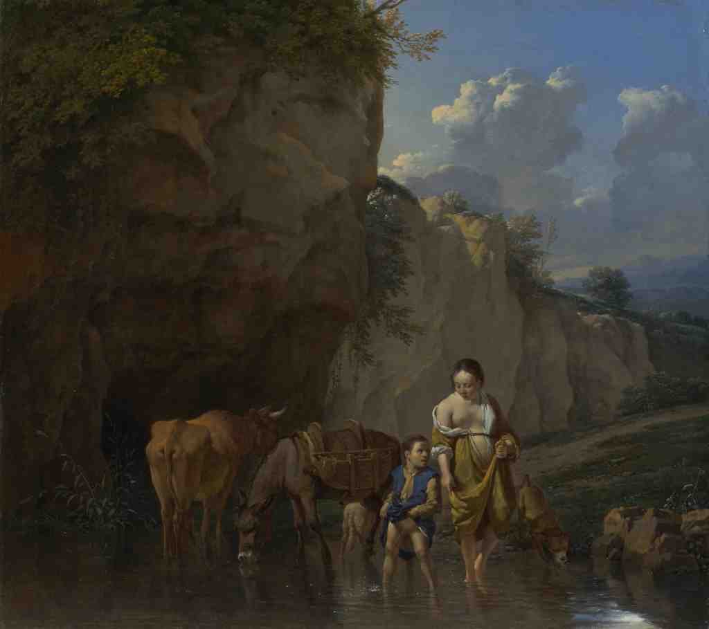 Karel Dujardin A Woman and a Boy with Animals at a Ford A4 Photo Print