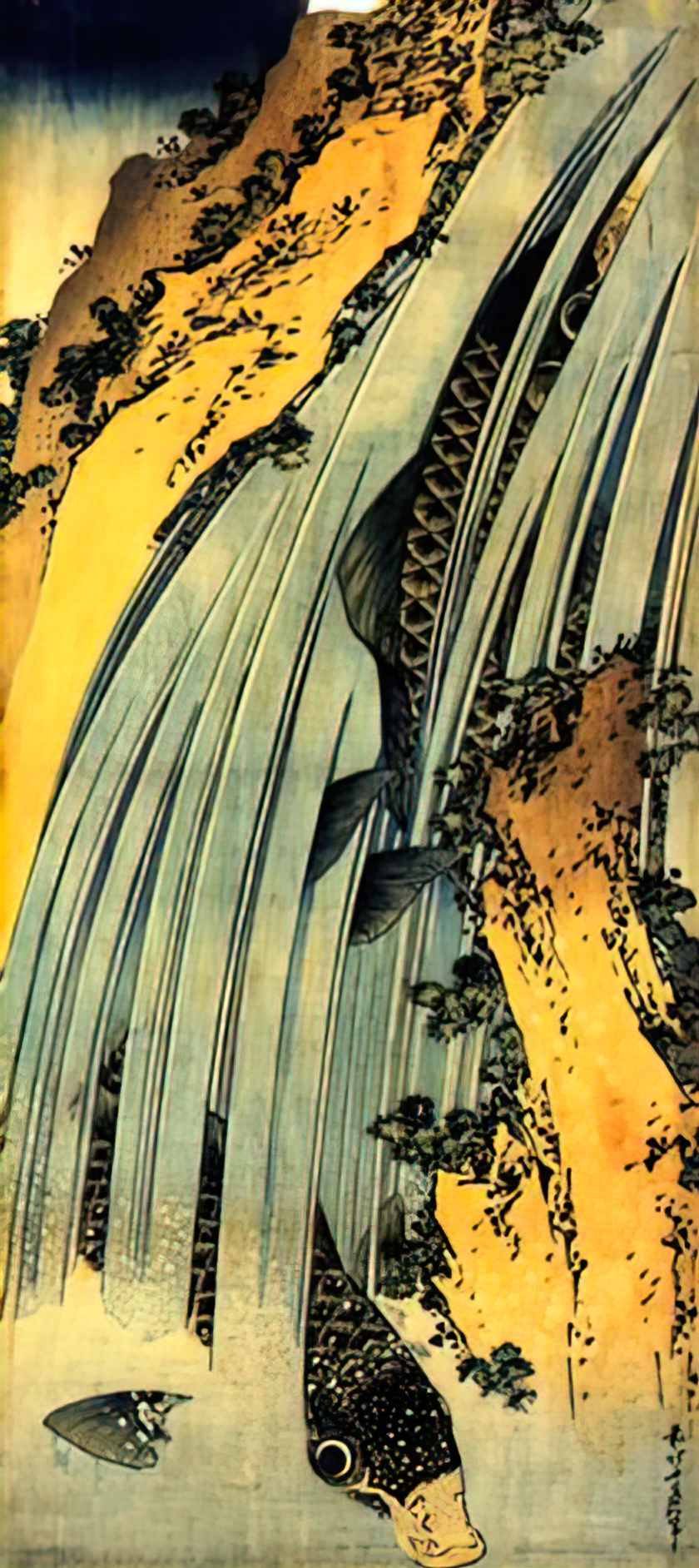 Katsushika Hokusai two carp in a cascade Art A4 Photo Print